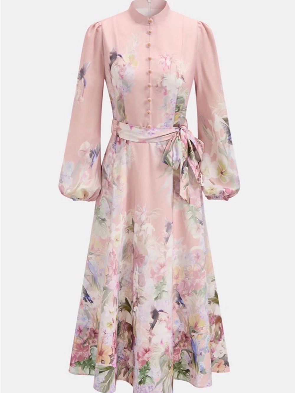 Commense Floral Print Belted Puffed sleeve maxi Dress